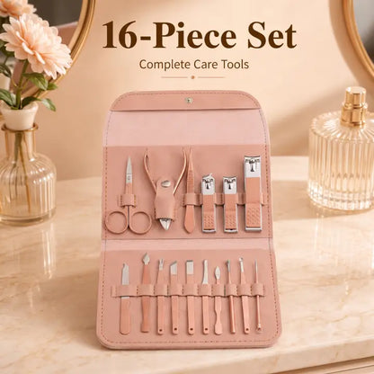 16-Piece Premium Stainless Steel Grooming Kit (with Leather Travel Case)