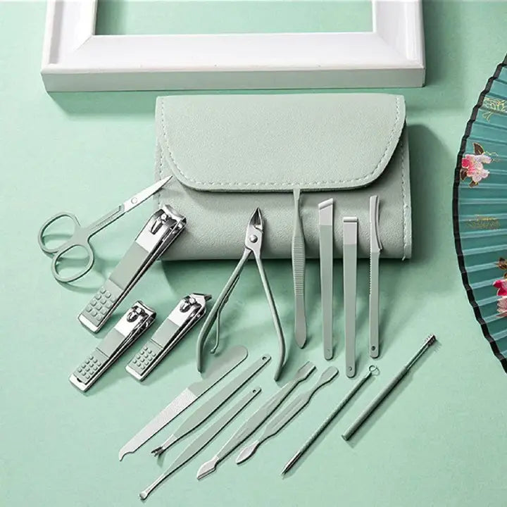 16-Piece Premium Stainless Steel Grooming Kit (with Leather Travel Case)