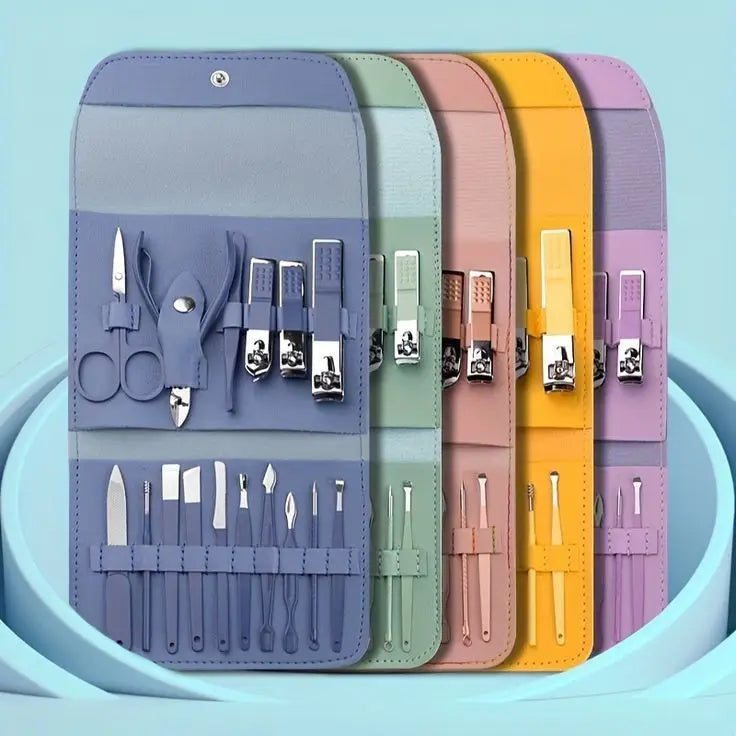 16-Piece Premium Stainless Steel Grooming Kit (with Leather Travel Case)