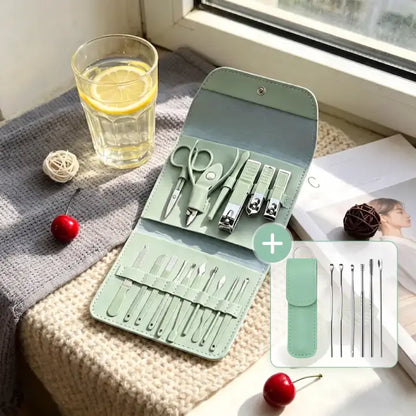 16-Piece Premium Stainless Steel Grooming Kit (with Leather Travel Case)